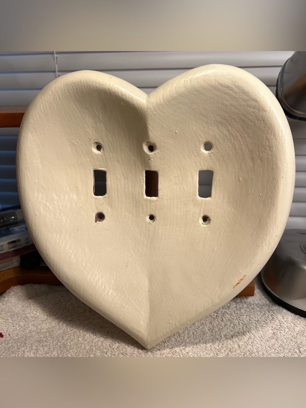 Hand Carved Wood Heart Light Switch Cover Handmade Triple Pole 1987 G.A.O.